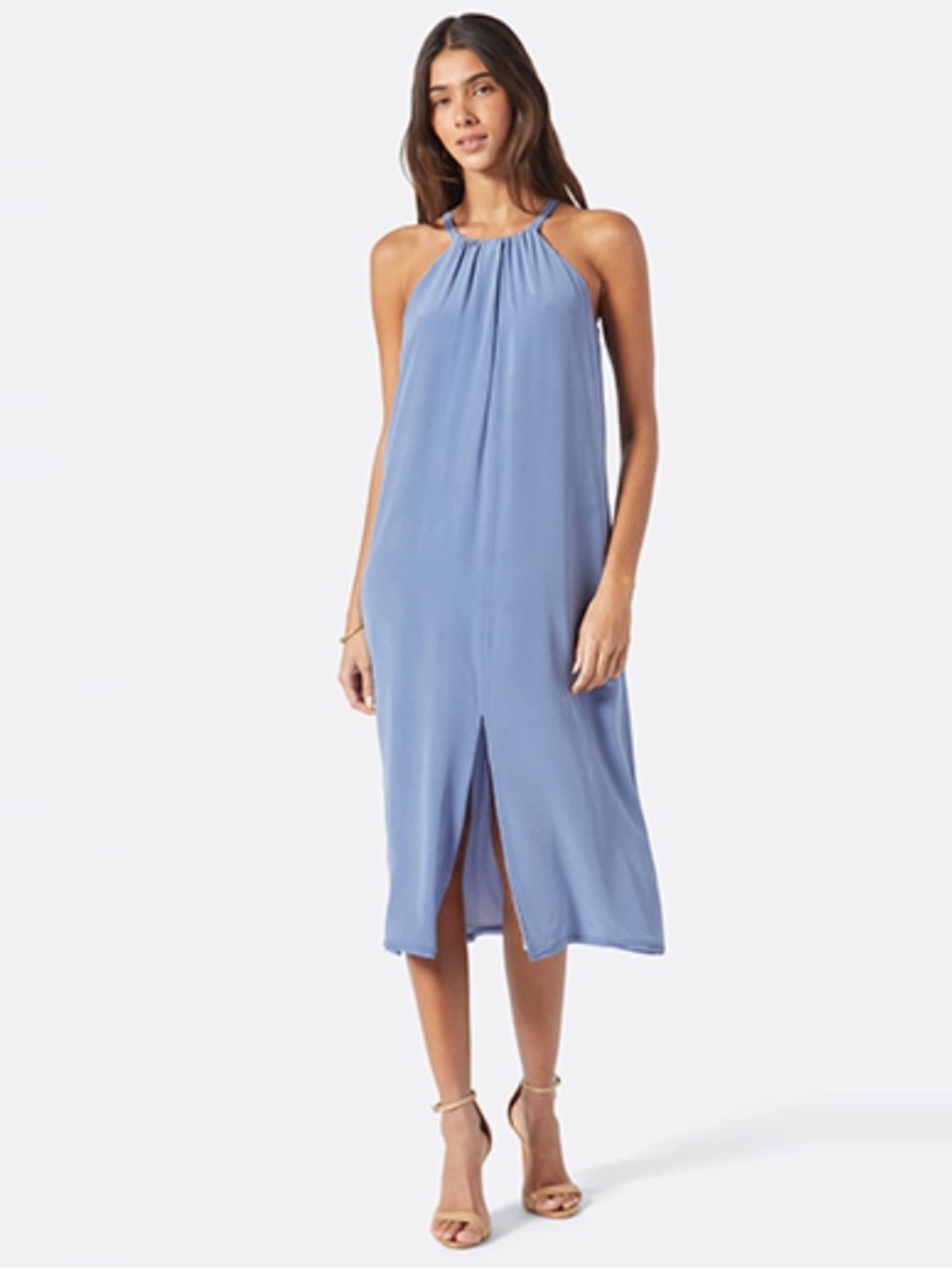 Joie Ora Silk Halter Midi Dress Periwinkle Blue M